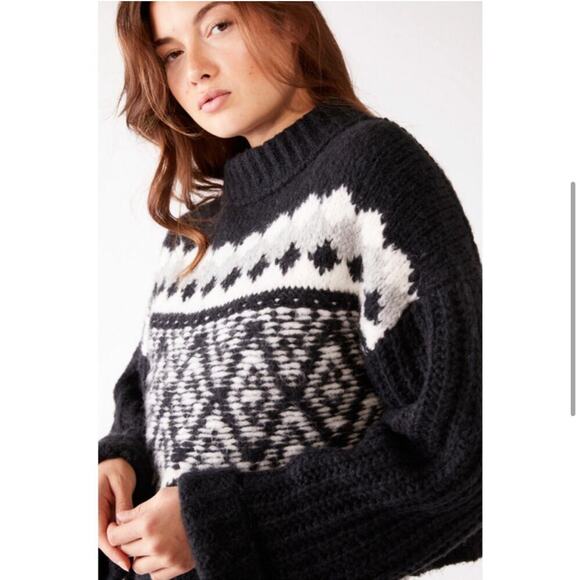 Free People Alpine black white gray wool alpaca cropped sweater size Small NWT - Picture 1 of 16